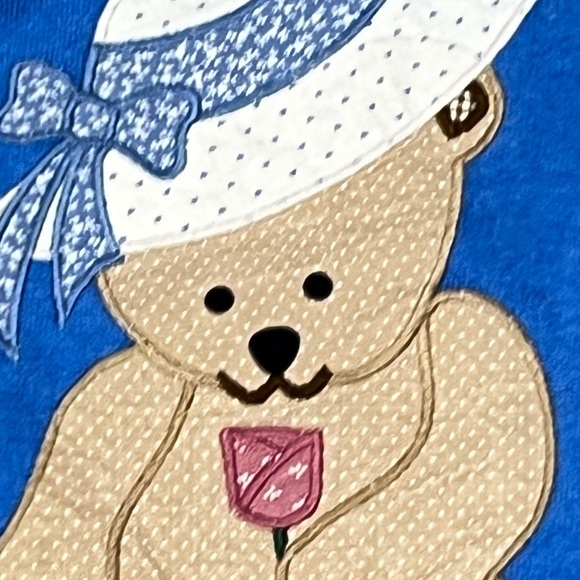 Vintage 1980s Bear with Hat 80s Blue Pullover Jumper Crewneck Sweatshirt - Picture 3 of 5